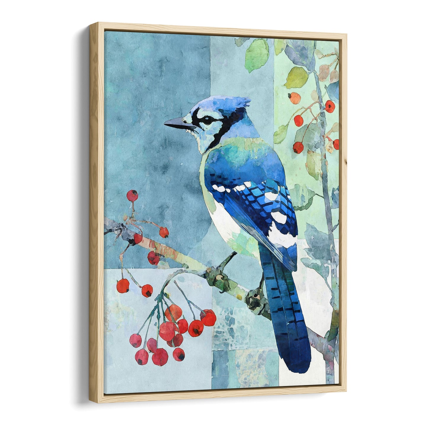 Blue Jay With Winter Berries Art Print