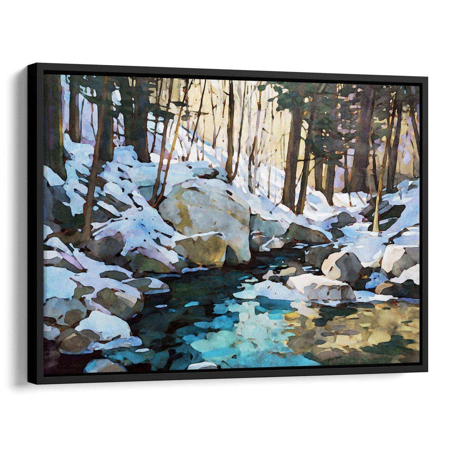 Winter Forest Stream Watercolor Print