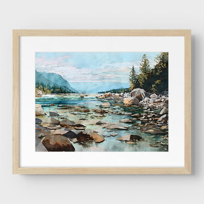 Mountain River Watercolor Art Print