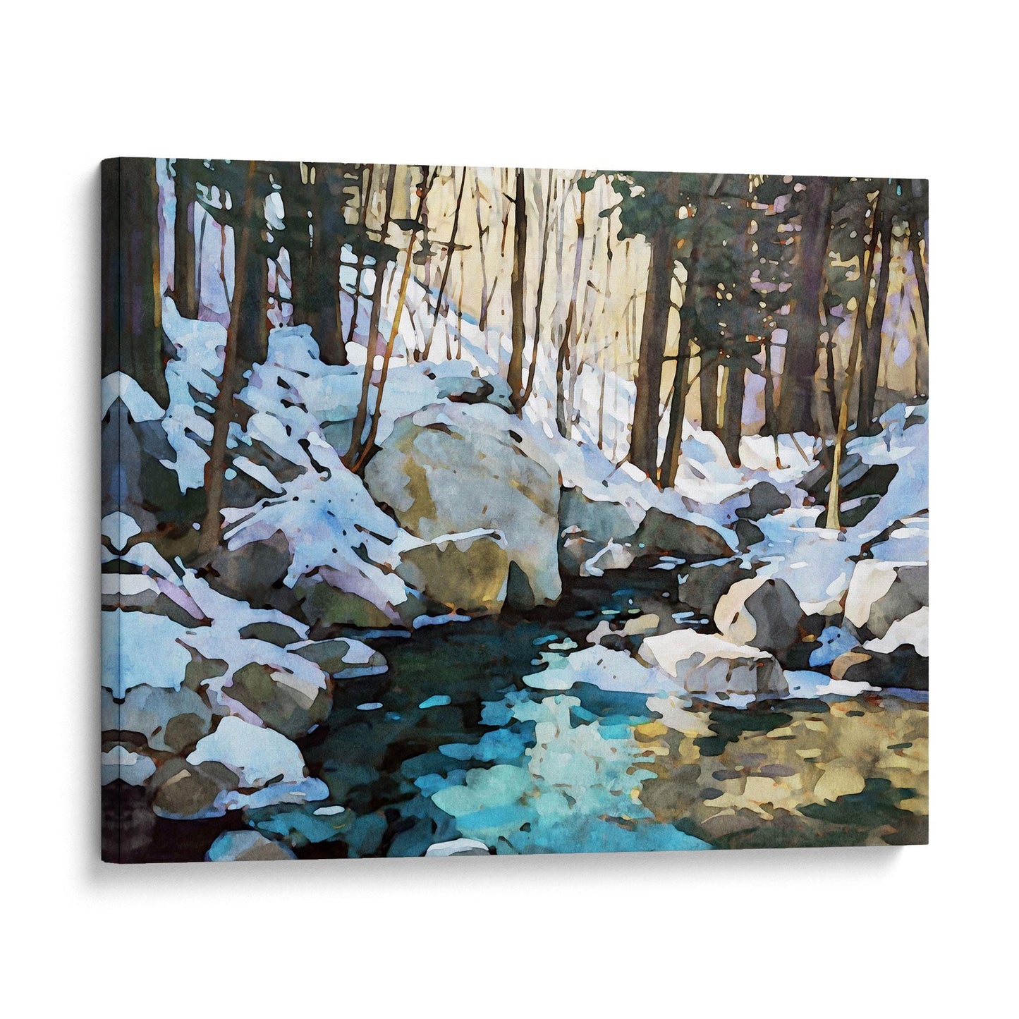 Winter Forest Stream Watercolor Print