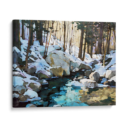 Winter Forest Stream Watercolor Print