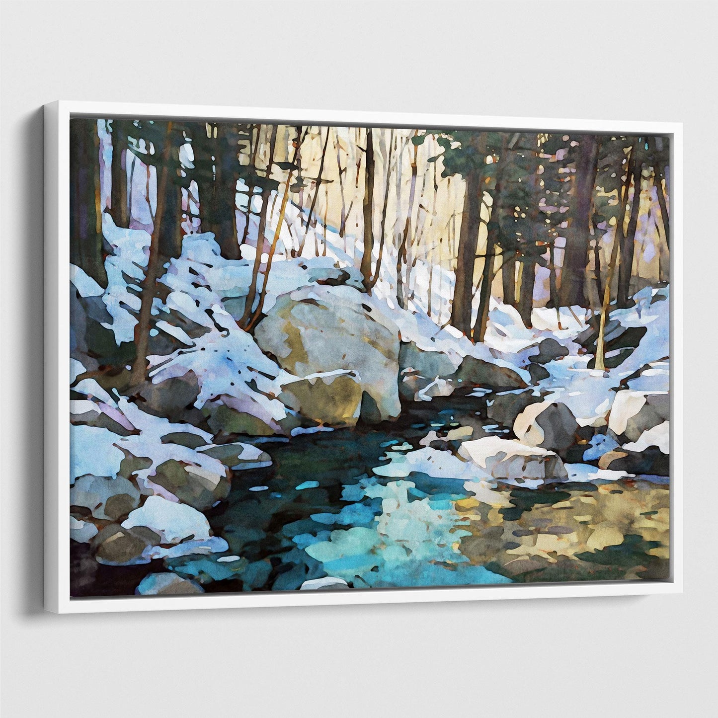 Winter Forest Stream Watercolor Print