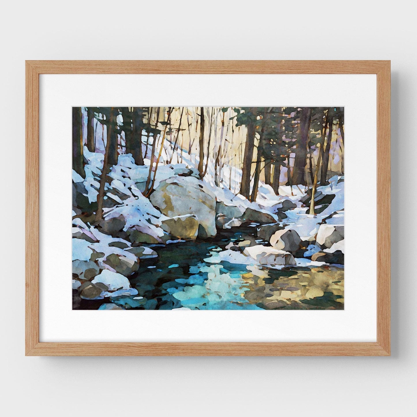 Winter Forest Stream Watercolor Print