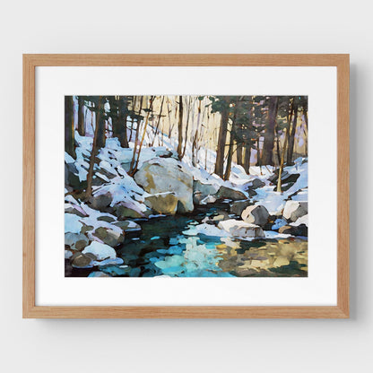 Winter Forest Stream Watercolor Print