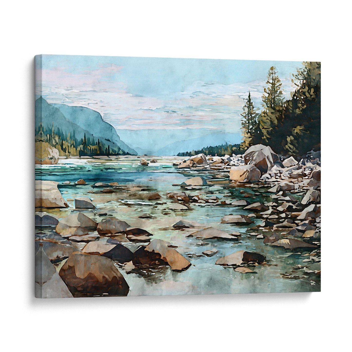 Mountain River Watercolor Art Print