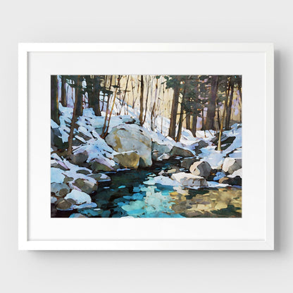 Winter Forest Stream Watercolor Print