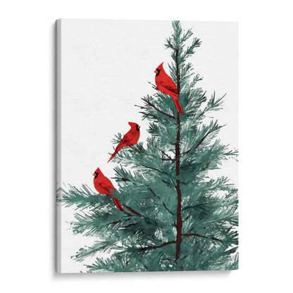 Three Red Cardinals in Pine Tree Art Print