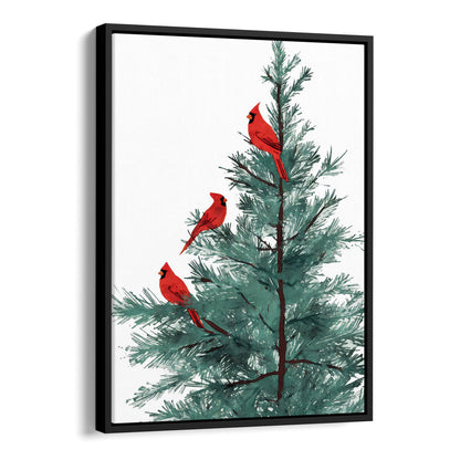 Three Red Cardinals in Pine Tree Art Print