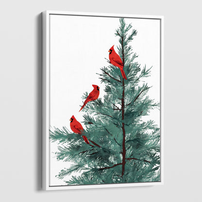 Three Red Cardinals in Pine Tree Art Print