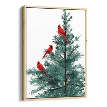 Three Red Cardinals in Pine Tree Art Print