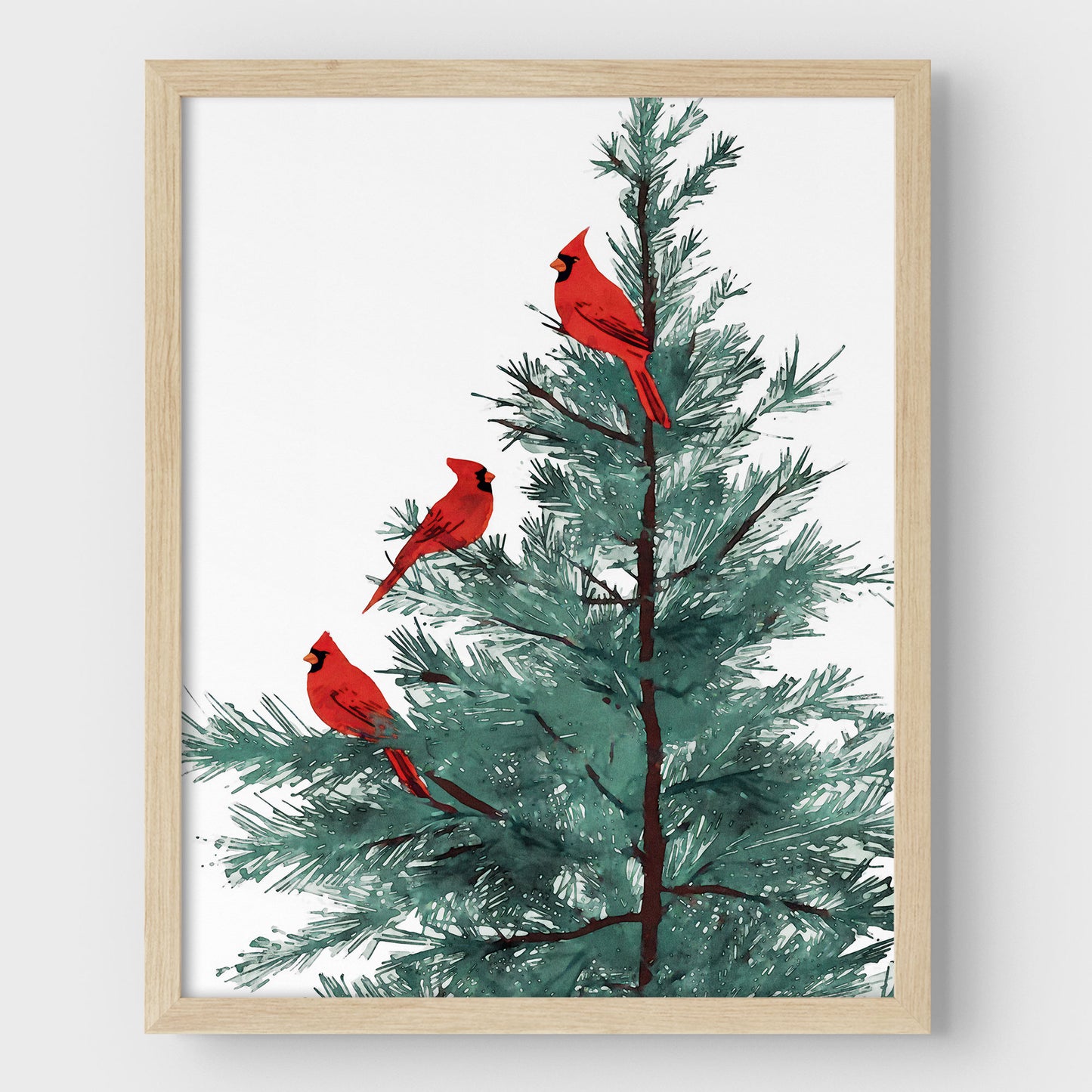 Three Red Cardinals in Pine Tree Art Print