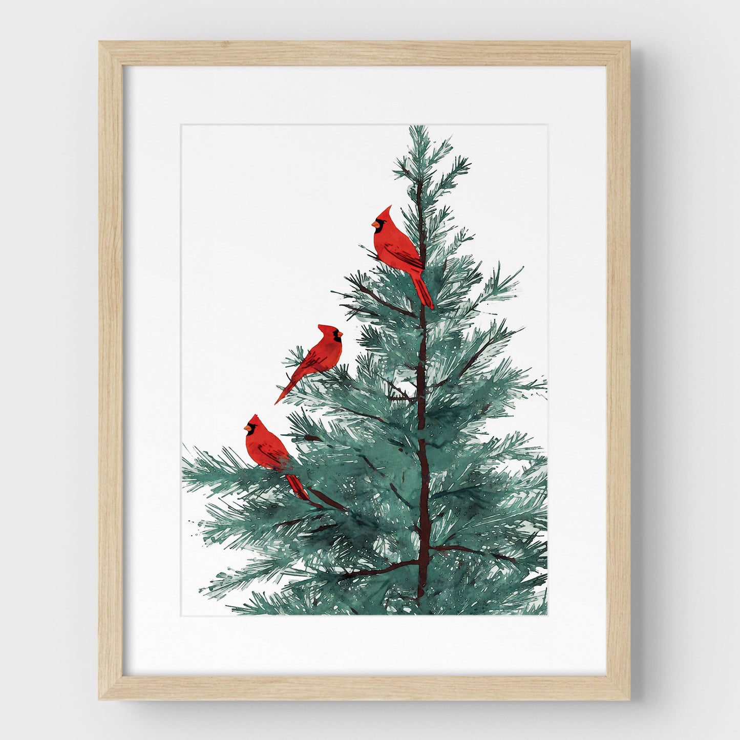 Three Red Cardinals in Pine Tree Art Print