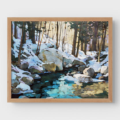 Winter Forest Stream Watercolor Print