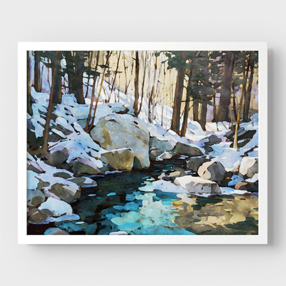 Winter Forest Stream Watercolor Print