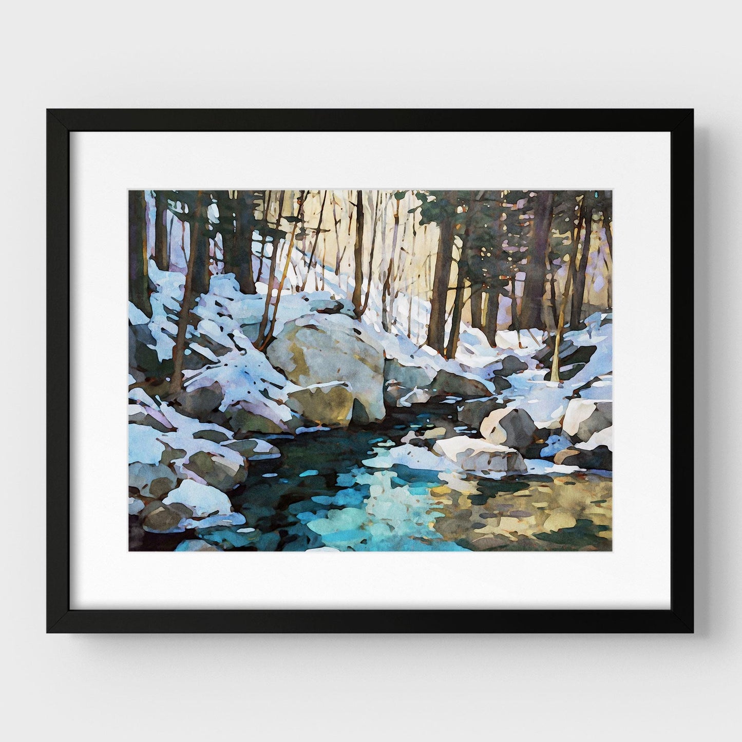 Winter Forest Stream Watercolor Print