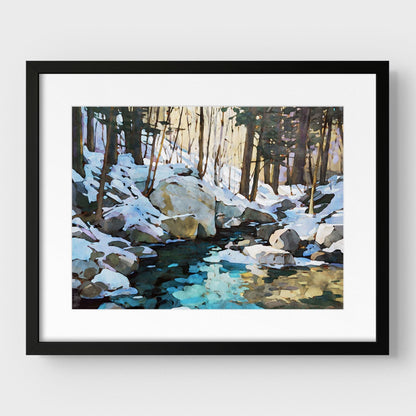 Winter Forest Stream Watercolor Print