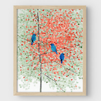 Bluebirds in Autumn Maple Tree Art Print