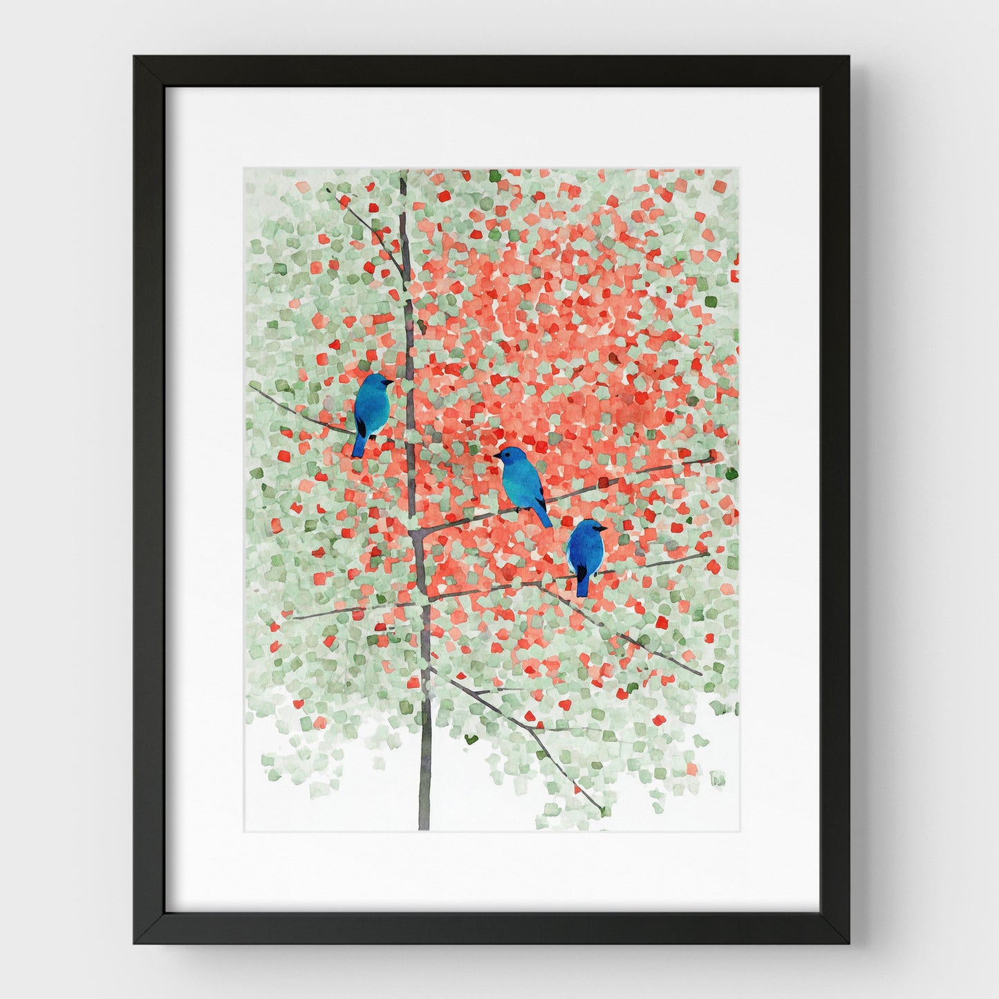 Bluebirds in Autumn Maple Tree Art Print