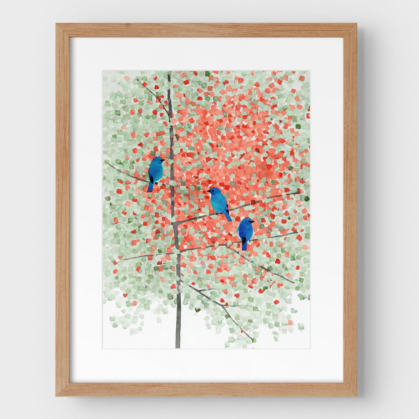 Bluebirds in Autumn Maple Tree Art Print