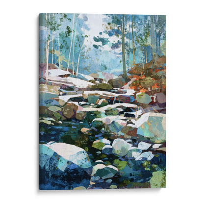 Autumn Creek Early Snowfall Forest Art Print