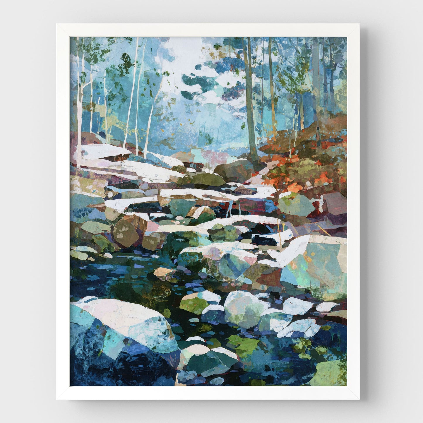 Autumn Creek Early Snowfall Forest Art Print