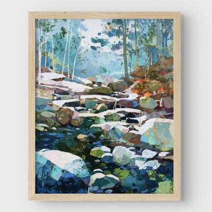 Autumn Creek Early Snowfall Forest Art Print