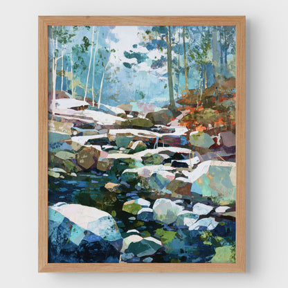 Autumn Creek Early Snowfall Forest Art Print