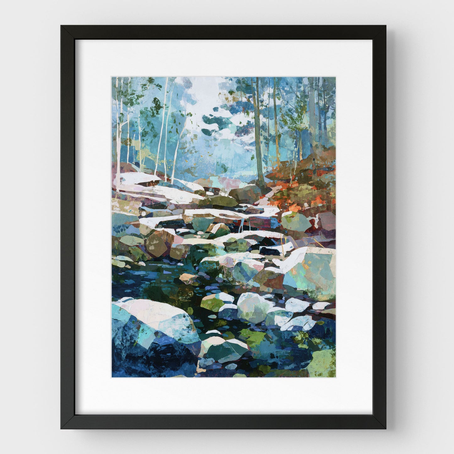 Autumn Creek Early Snowfall Forest Art Print
