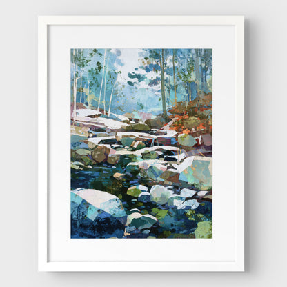 Autumn Creek Early Snowfall Forest Art Print