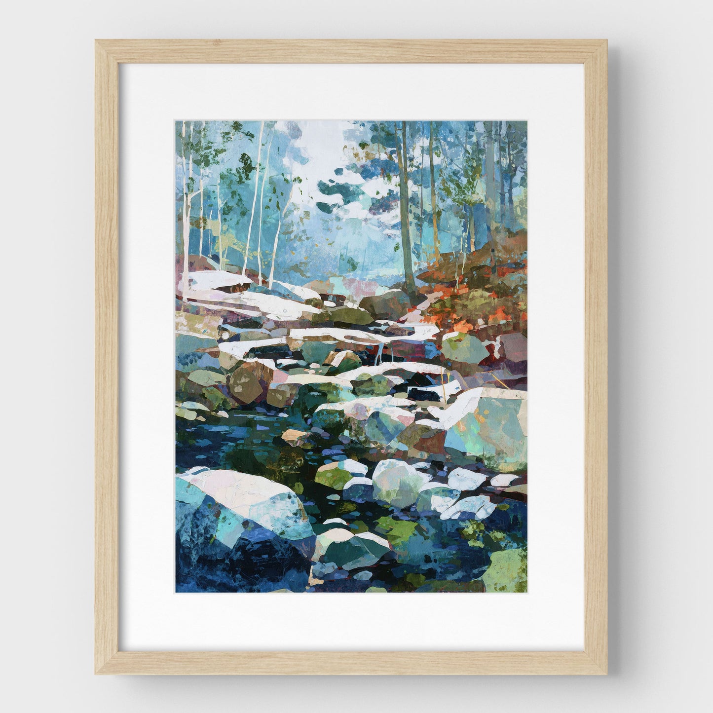 Autumn Creek Early Snowfall Forest Art Print