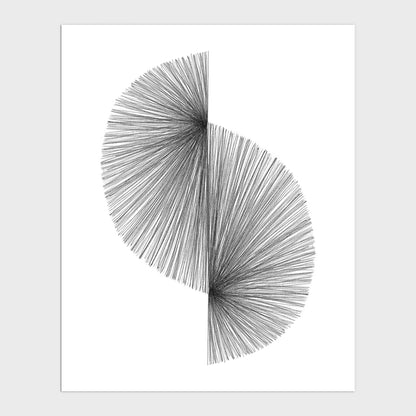 Mid Century Modern Black and White Geometric Abstract Line Drawing Print