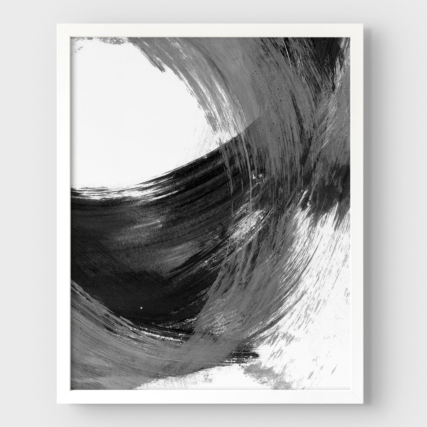 Black and Grey Curved Brushstrokes II Print