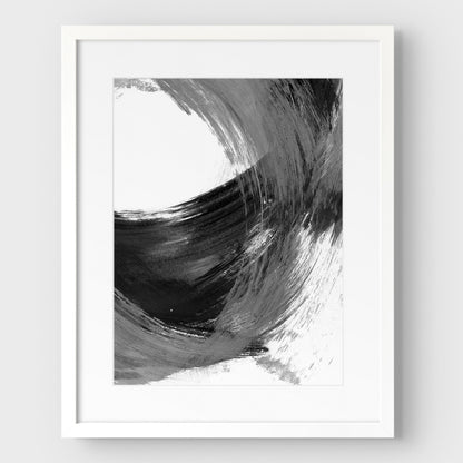 Black and Grey Curved Brushstrokes II Print