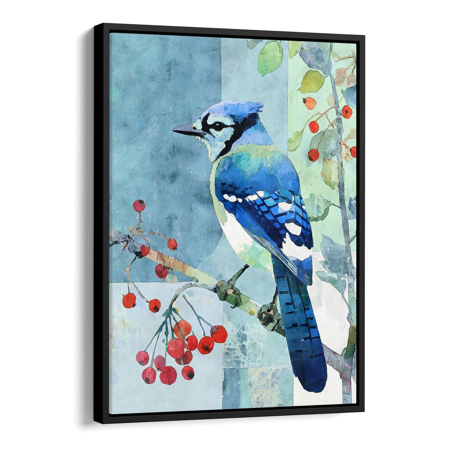 Blue Jay With Winter Berries Art Print