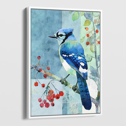 Blue Jay With Winter Berries Art Print