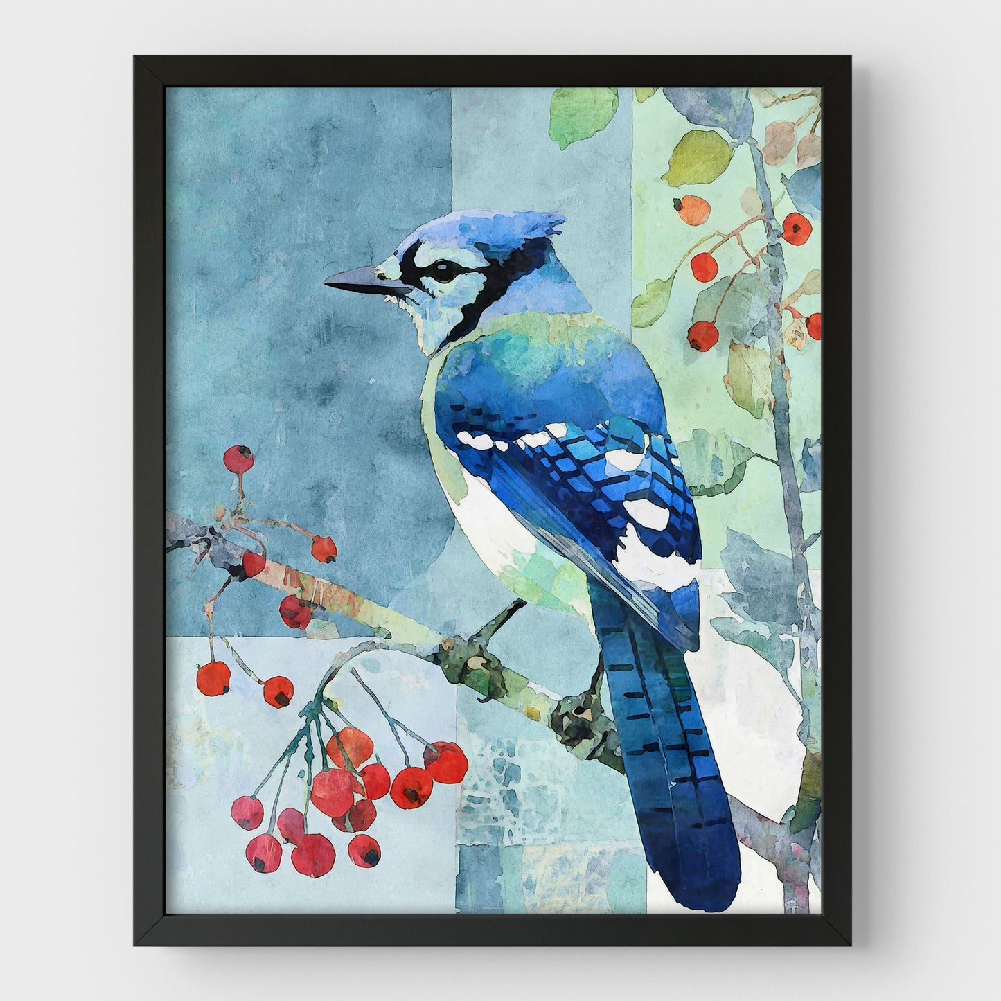 Blue Jay With Winter Berries Art Print