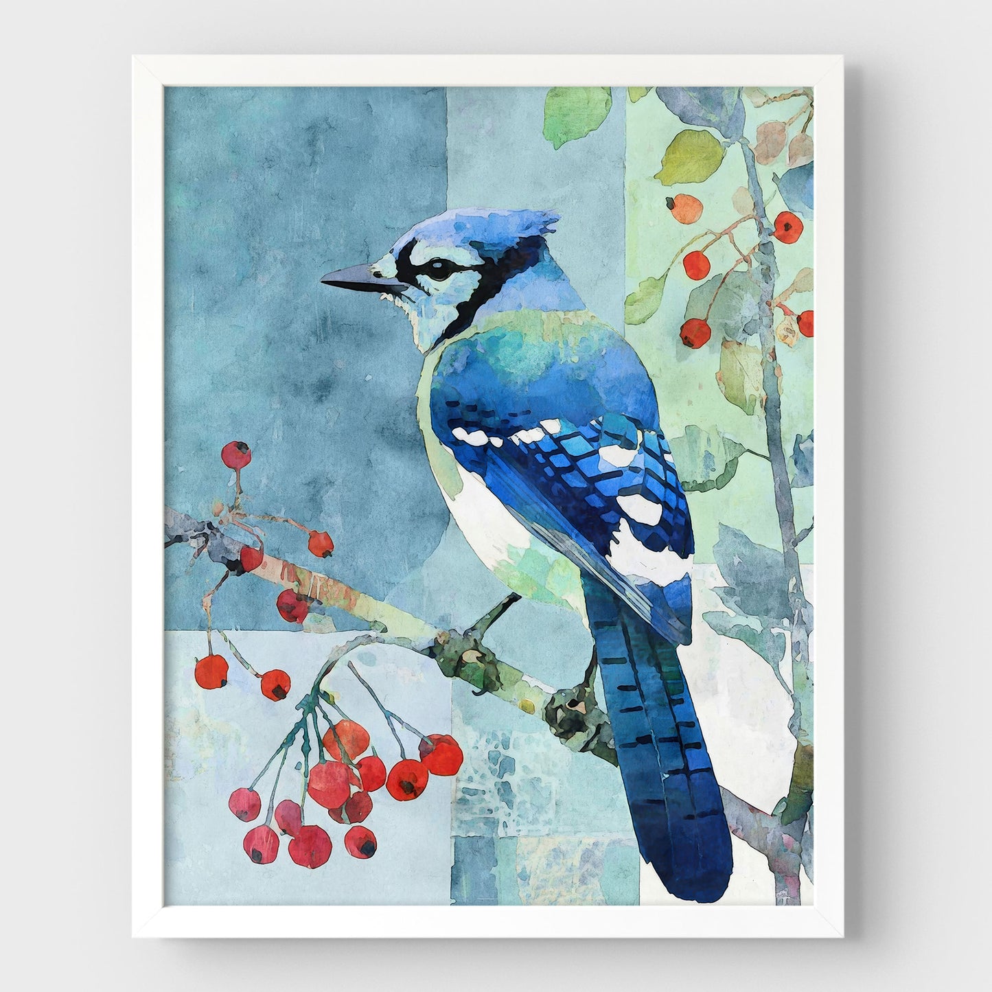 Blue Jay With Winter Berries Art Print