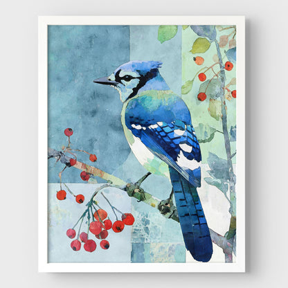 Blue Jay With Winter Berries Art Print