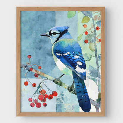 Blue Jay With Winter Berries Art Print
