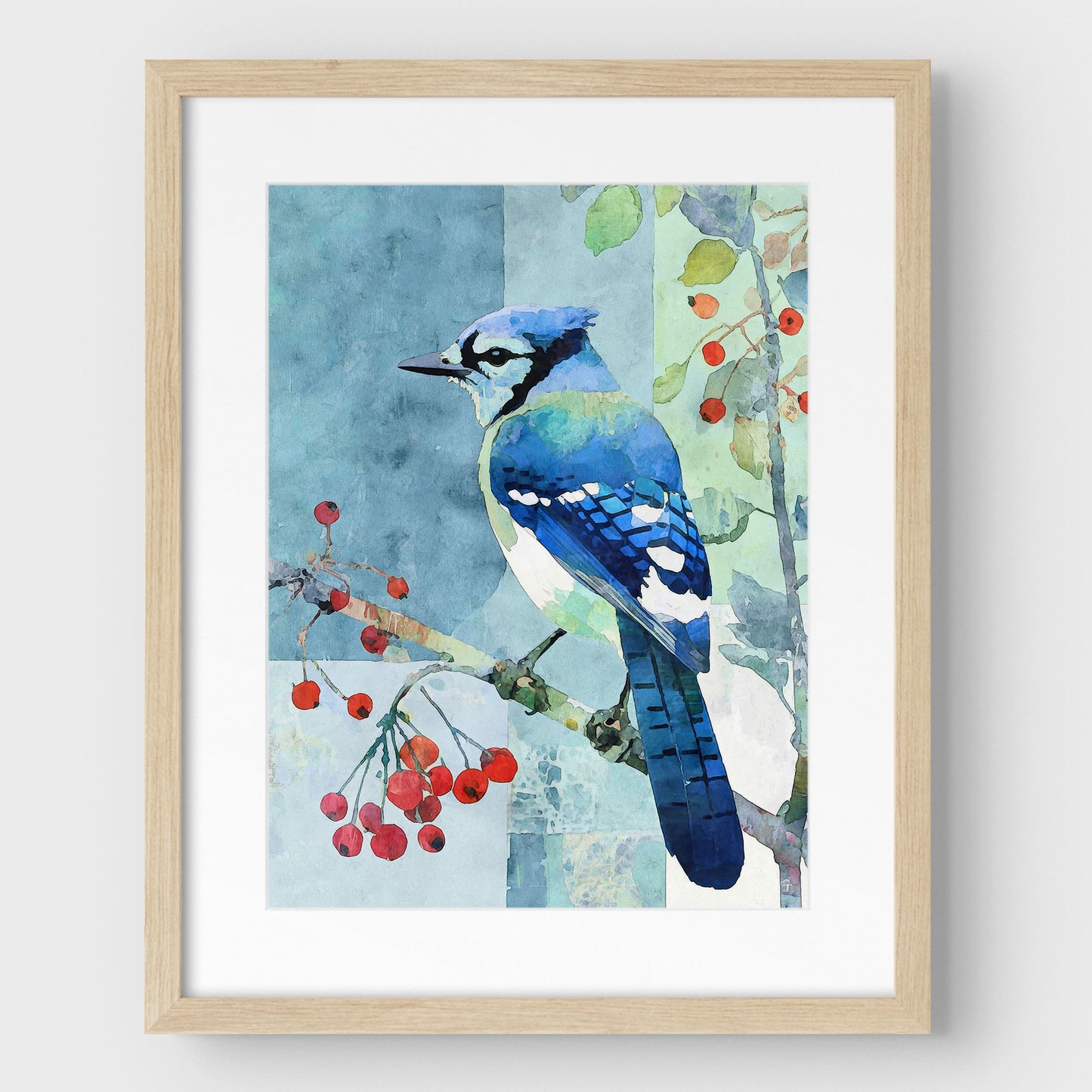 Blue Jay With Winter Berries Art Print