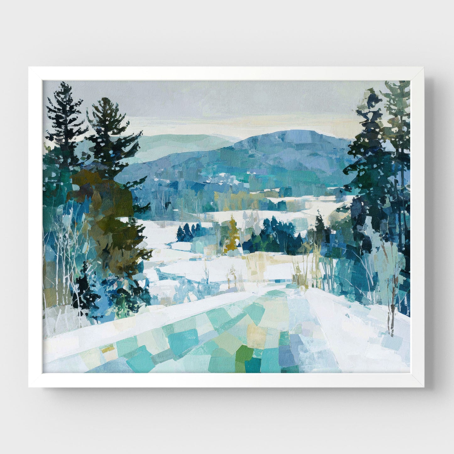 Snowy Mountain Abstracted Landscape Art Print