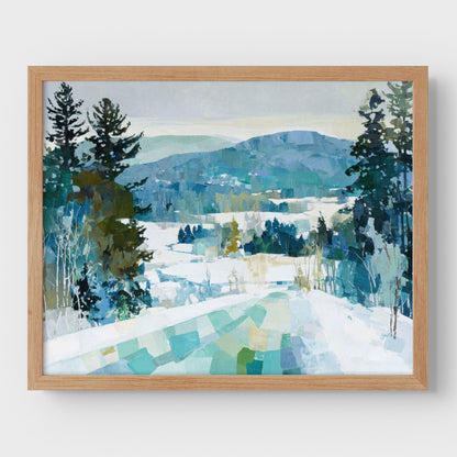 Snowy Mountain Abstracted Landscape Art Print
