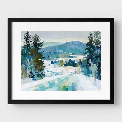 Snowy Mountain Abstracted Landscape Art Print