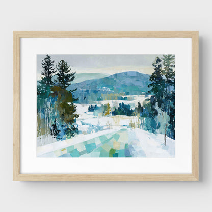 Snowy Mountain Abstracted Landscape Art Print