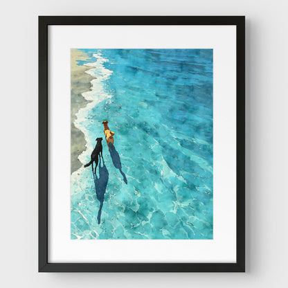 Two Dogs on the Beach Art Print
