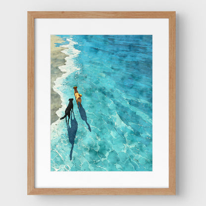 Two Dogs on the Beach Art Print