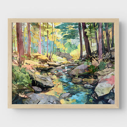 Forest Stream Watercolor Print