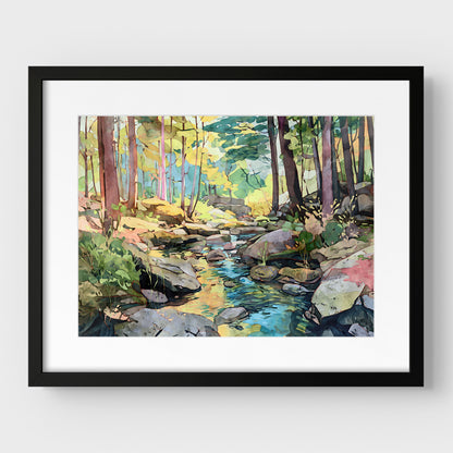 Forest Stream Watercolor Print