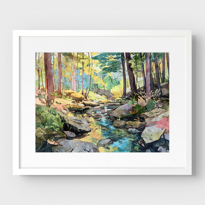 Forest Stream Watercolor Print