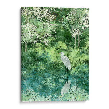 Egret in Lush Green Wetland Art Print